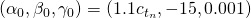 \displaystyle (\alpha_0, \beta_0, \gamma_0) = (1.1 c_{t_n}, -15, 0.001)