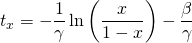 \displaystyle t_x=-\frac{1}{\gamma} \ln \left( \frac{x}{1-x} \right) - \frac{\beta}{\gamma}